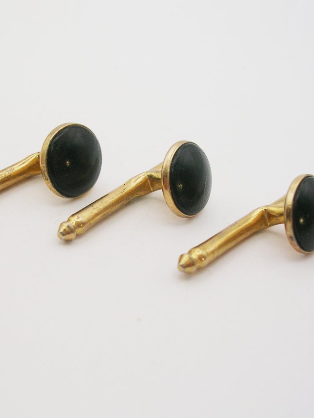 Vintage Tuxedo Studs gold tone  Waistcoat Buttons Set of 3 round black front